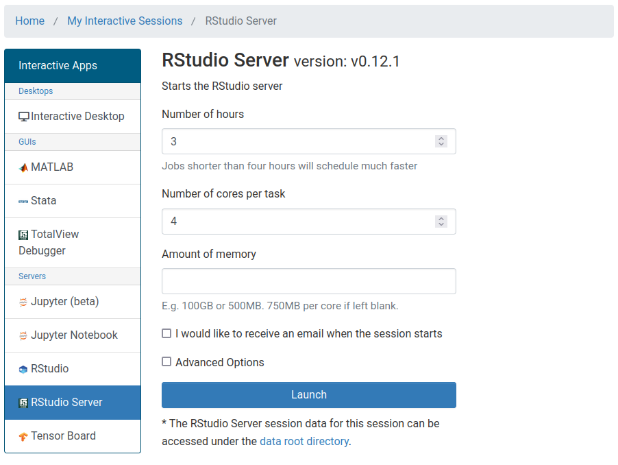 OnDemand with job submission options set as described above